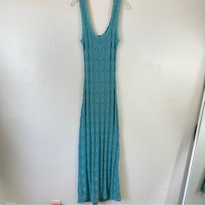 Zara Small Teal Blue Crochet Knit Scoop Neck Sleeveless Loose Fitting Maxi Dress